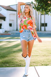 Floral Print Loose Fit V Neck Tunic Blouse