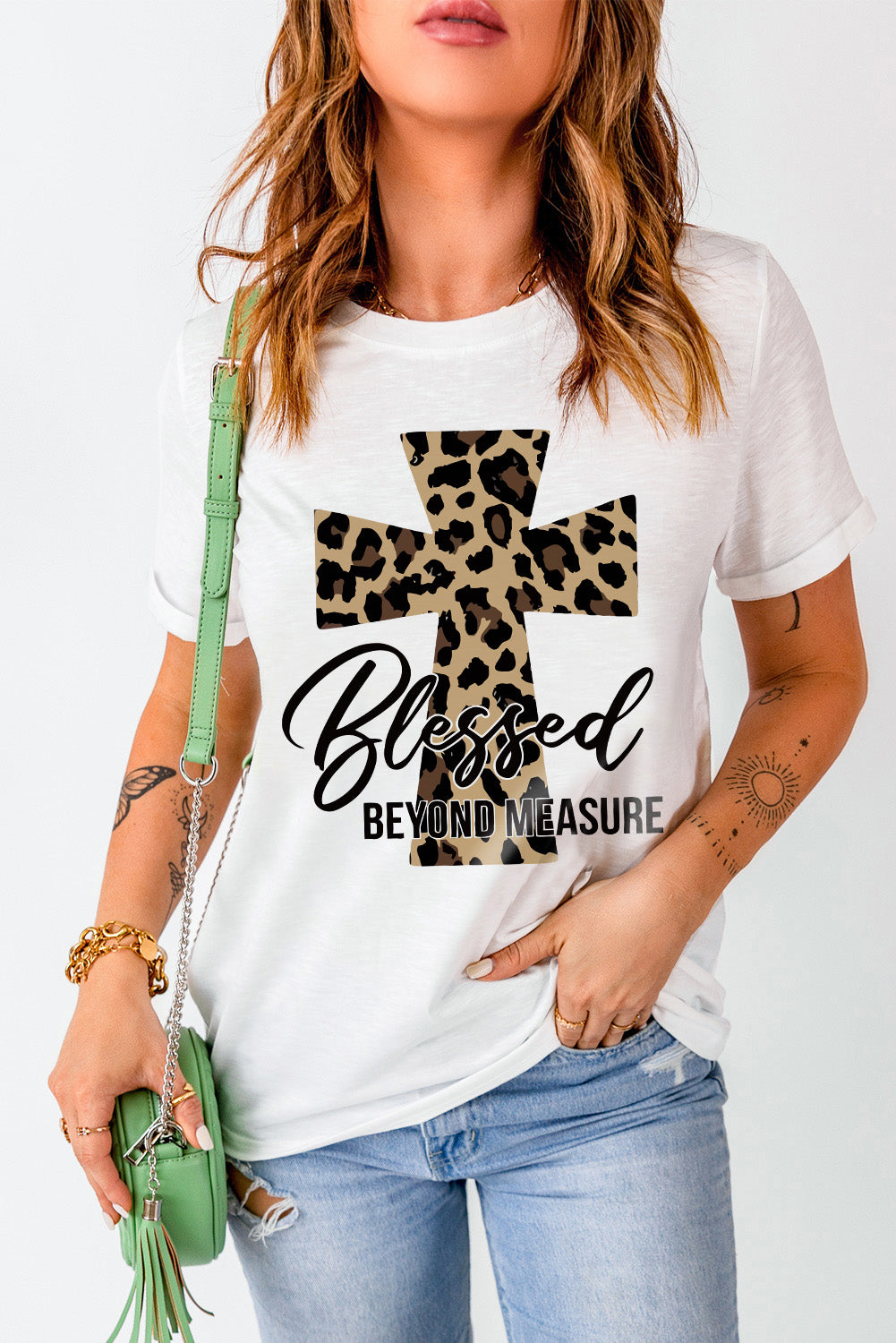 Blessed Leopard Cross Graphic T Shirt