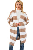 Striped Colorblock Rib Knit Bubble Sleeve Midi Cardigan