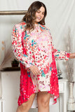 Floral Long Sleeve Plus Size Shift Dress