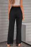 Drawstring Elastic Waist Pockets Long Straight Legs Pants