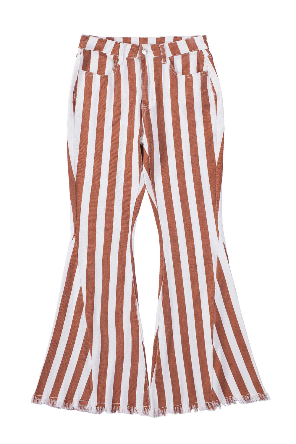 Striped Fringe Bell Bottom Denim Pants