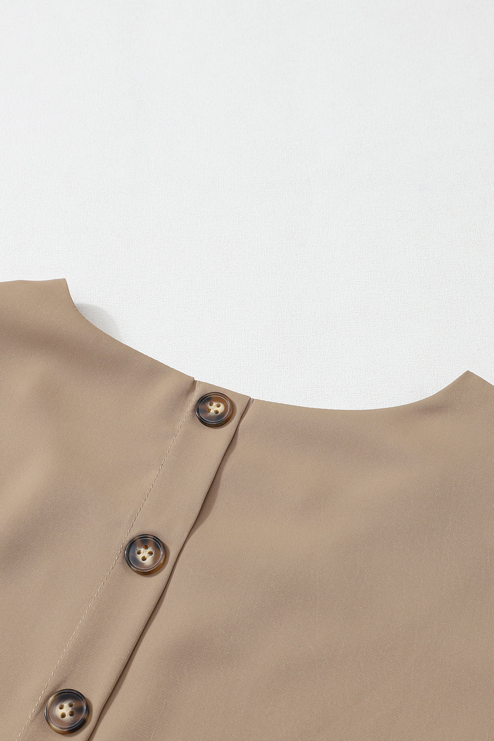 Brown Plain Button Back Cuffed Puff Sleeve Blouse