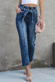 Seamed Stitching High Waist Knot Skinny Jeans