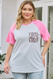 Leopard Patch Pocket Plus Size Raglan Sleeve Tee