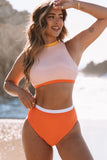 Color Block Zipped Cut Out Bikini Swimwear