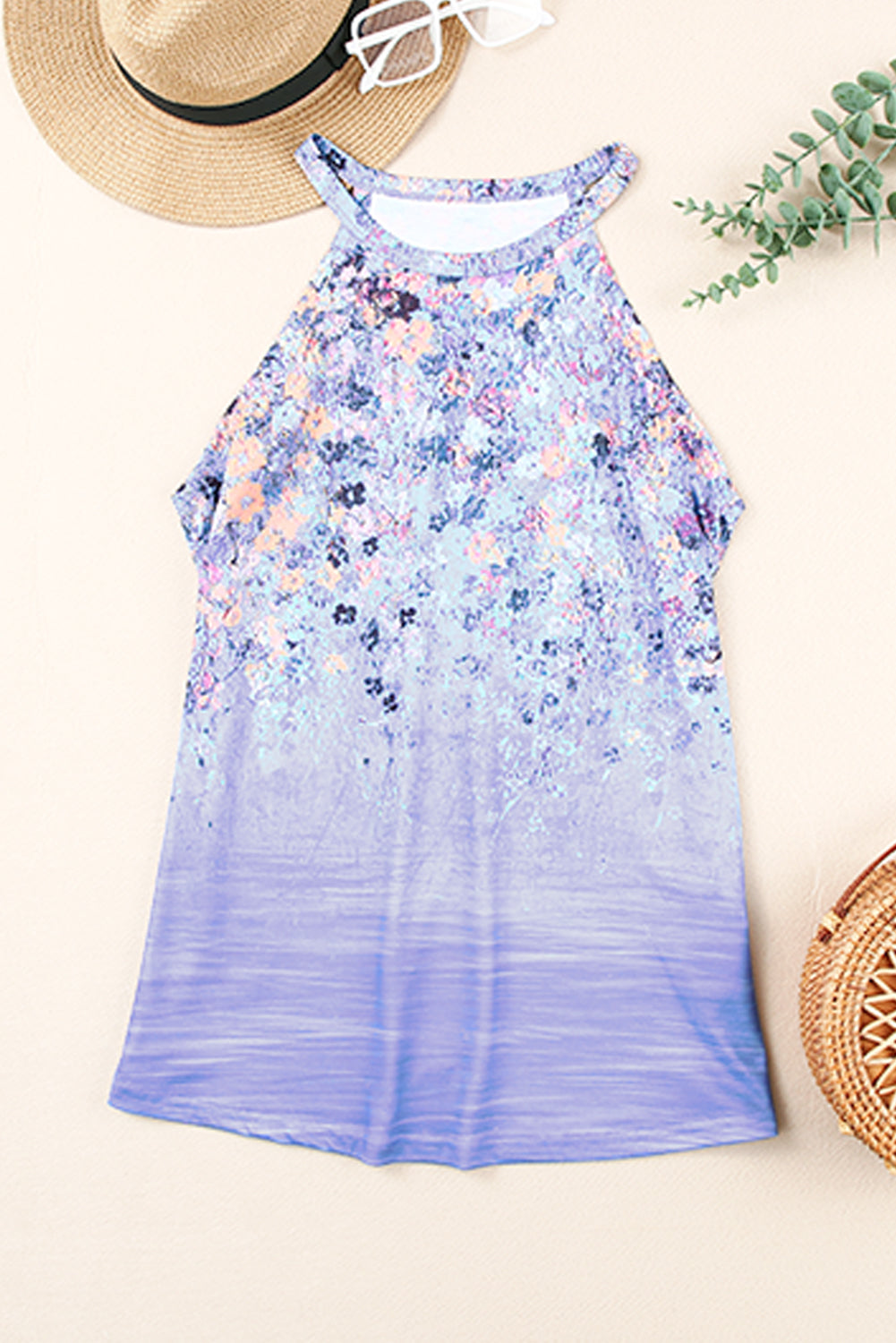 Floral Print Halter Neck Tank Top