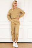 Khaki Round Neck Sweatshirt 2pcs Joggers Sweatsuit