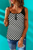 Plaid Patchwork Buttoned U Neck Tank Top