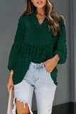 Ruffled Split Neck Lace Hollow Out Puff Sleeve Polka Dot Blouse