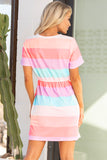 Striped Drawstring V Neck T Shirt Dress