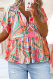 Abstract Geometry Print Half Puff Sleeve Loose Shirt