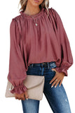 Frilled Neck Ruffled Long Sleeve Blouse