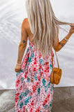 Printed Pleated V Neck Crossed Strappy Back Dress