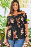 Floral Smocked Off Shoulder Plus Size Blouse