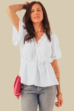 Lace Splicing V Neck Short Sleeve Blouse