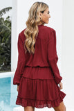 V Neck Long Sleeve Ruffle Tiered Mini Dress