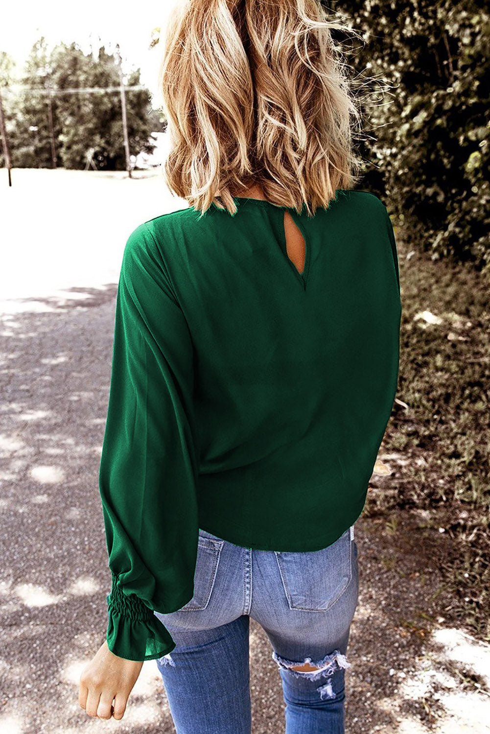 Crew Neck Ruffle Bubble Sleeve Top