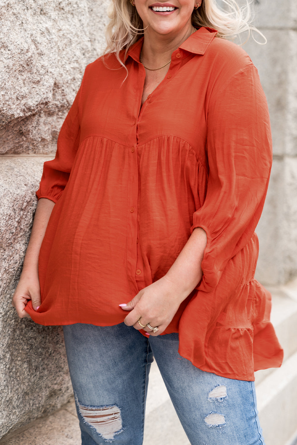 3/4 Sleeve Plus Size Tunic Top