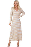 Striped V-neck Long Sleeve Casual Dress