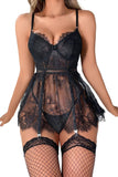 Sexy Lace Eyelet Spaghetti Straps Babydoll Lingerie Set