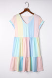 Stripe Color Block Ruffled T-shirt Dress