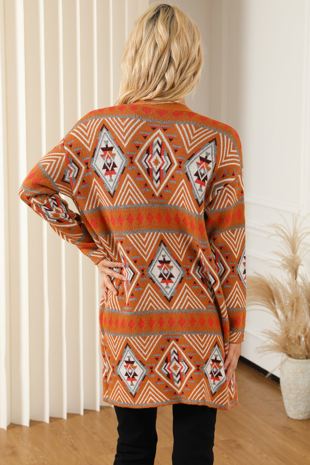 Aztec Geometric Knit Open Front Cardigan