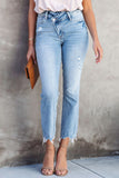 Cross Over Waist Raw Edge Cropped Jeans