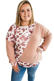 Cow Spots Colorblock Long Sleeve Plus Size Top