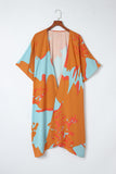 Abstract Print Open Front Kimono with Slits