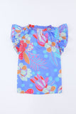 Split V Neck Flutter Floral Top