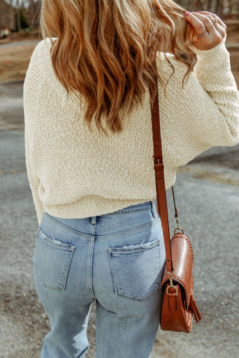 Cropped V Neck Fuzzy Sweater