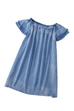 Off-shoulder Ruffle Sleeves Chambray Dress