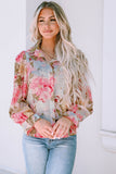 Pink Floral Print Tiered Ruffled Long Sleeve Blouse