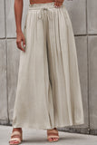 Gray Drawstring Smocked High Waist Wide Leg Pants