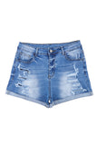 Short en jean taille haute effet vieilli bleu ciel avec poche