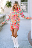 Abstract Geometry Print Half Puff Sleeve Loose Shirt