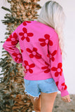 Parchment Big Flower Knit Ribbed Trim Sweater