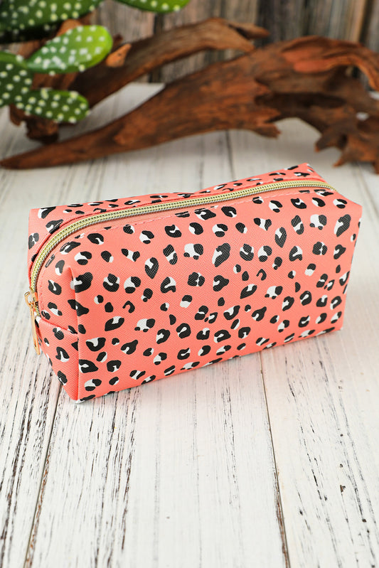 Leopard Print Zipped Cuboid Cosmetic Bag 19*8*9cm