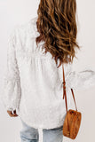 Ruffled Split Neck Lace Hollow Out Puff Sleeve Polka Dot Blouse