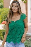 Lace Crochet Ruffled Square Neck Tank Top