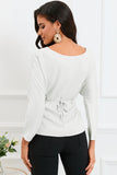 Lace-up Wrapped Split Hem Solid Long Sleeve Top