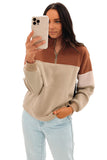 Color Block Zip Mock Neck Pocketed Sweatshirt