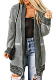 Gray Textured Knit Pocketed Duster Cardigan