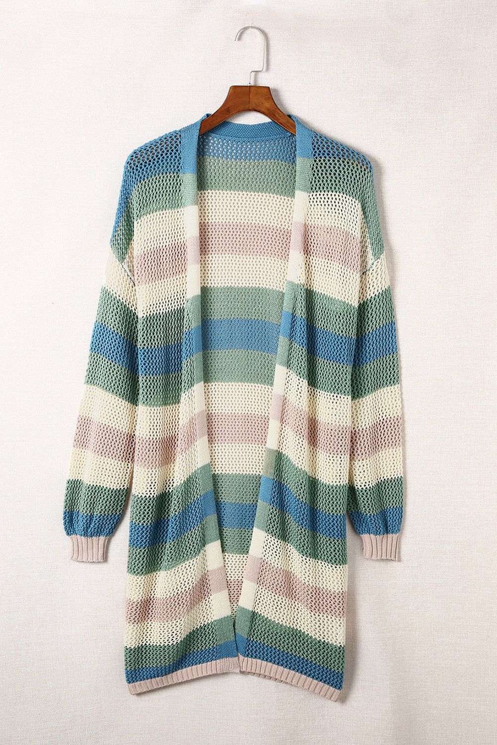 Striped Color Block Hollowed Knit Cardigan