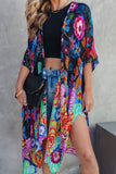 Bohemian Floral Print Half Sleeve Open Front Kimono