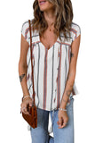 Striped Print Loose V Neck Short Sleeve Top