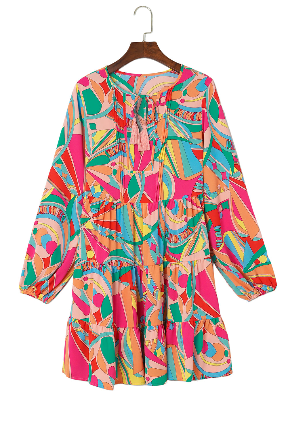 Abstract Geometry Print Half Puff Sleeve Loose Shirt