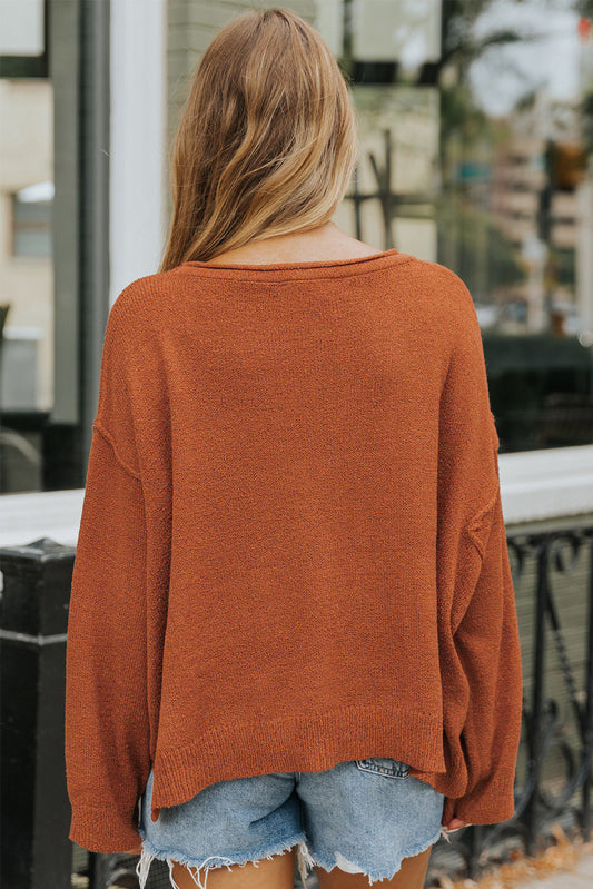 Drop Shoulder Wide Sleeve Loose Sweater