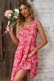 Tiered Ruffled Square Neck Sleeveless Floral Mini Dress